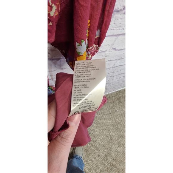 Free People Floral Smocked Midi Dress Burgundy Red XL/XS New With Flaws - Picture 11 of 15